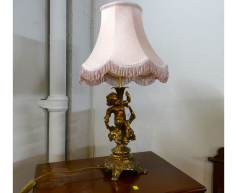 Table lamp with brass effect base and shade, height +/- 72 cm