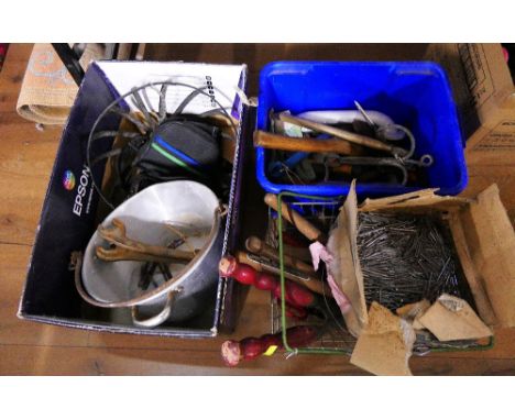 Jam pan, garden shears, hand tools etc