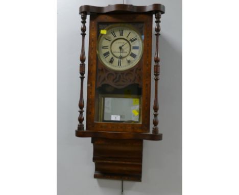 Late 19th/early 20th century inlaid mahogany wall clock with J Tiffen Cockermouth marked to the face
