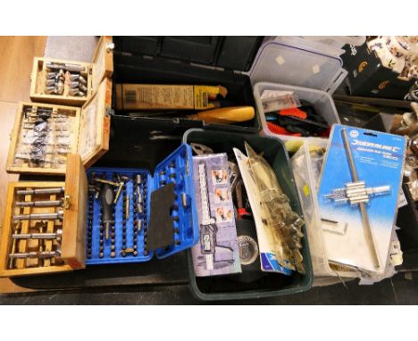 Collection of hand tools, counter sink drill bits etc