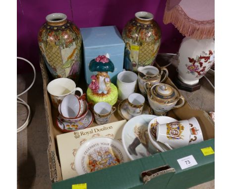 Pair of oriental vases, Doulton decorative plate, Japanese part tea set, ornament etc