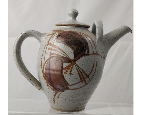 Unattributed; a stoneware Anglesey Pottery studio ceramic teapot with abstract slip decoration, impressed mark to base, appro