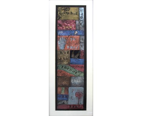 Pauline Neville; a collage of handmade miniature ceramic tiles decorated and inscribed 'What didn't you do to bury me? But yo