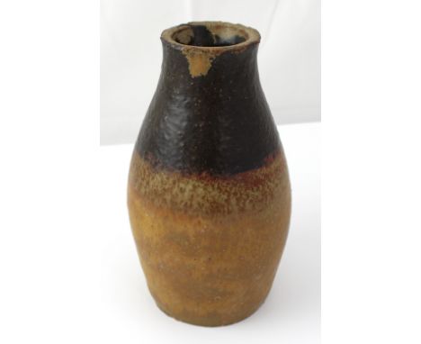 Karl Atkins; hand-built grogged stoneware vase with tenmoku glaze decoration, height approx 20cm.  https://www.instagram.com/