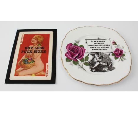 Carrie Reichardt; a reclaimed ceramic plate with subversive transfer decoration, 'It is easier to build strong children than 