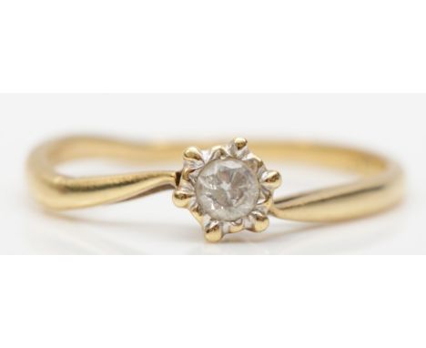 A 9ct gold brilliant cut diamond solitaire ring, approximately .15ct, K, 1.5gm. 