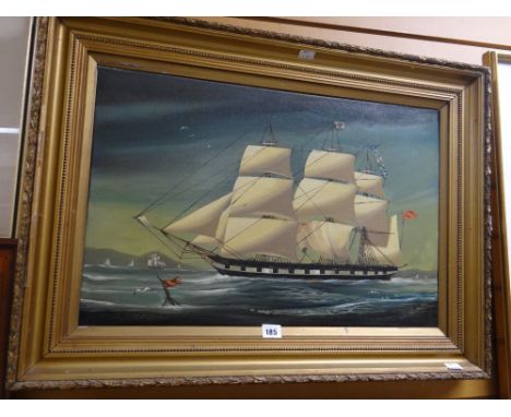 Framed maritime school oil on canvas portrait of a schooner, indistinctly signed, 40 x 58cms Condition reports are provided o