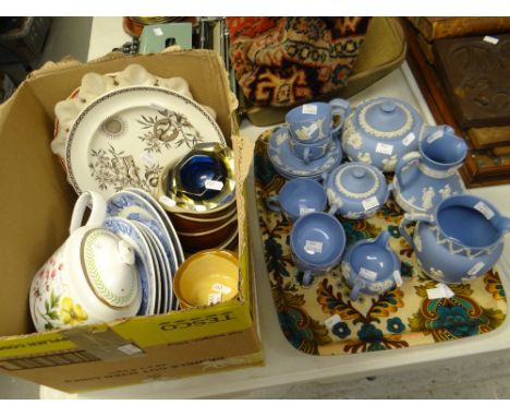 A parcel of Wedgwood Jasperware, a parcel of mixed pottery &amp; china including Spode teapot together with blue &amp; white 