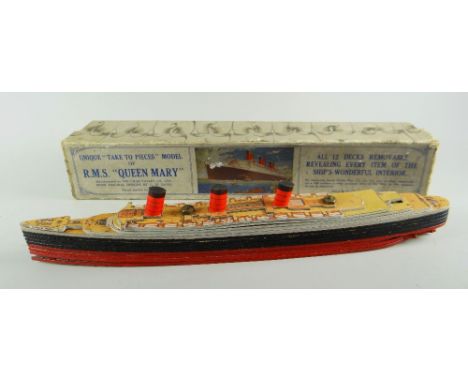 A boxed 'Unique Take to Pieces Model of RMS Queen Mary' by Chad Valley Condition reports are provided on request by email onl