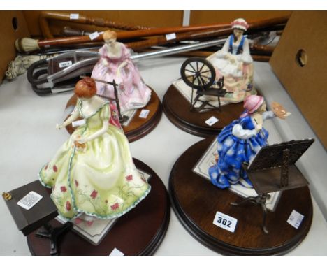 A set of four Royal Doulton figures from 'The Gentle Arts' series, each with certificate &amp; on wooden plinths, complete wi