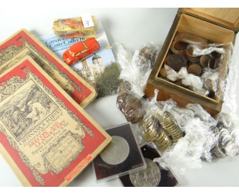 Parcel of loose coinage, two old ordnance survey maps ETC Condition reports are provided on request by email only for this ty