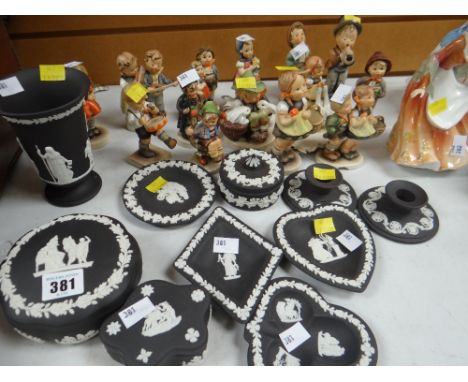 A parcel of Wedgwood black Jasperware table items &amp; a quantity of Hummel figures Condition reports are provided on reques