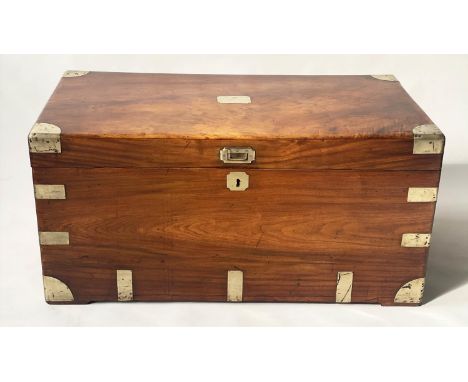 TRUNK, 19th century Chinese export camphorwood and brass bound with rising lid and carrying handles, 105cm W x 56cm D x 50cm 