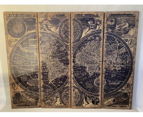 QUADRAPTYCH MAP OF THE WORLD, each panel 60cm wide, 180cm high, total length 240cm. (4) 