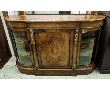 CREDENZA, Victorian burr walnut and marquetry circa 1860, curved glazed doors to each end, marquetry inlaid panel door to cen
