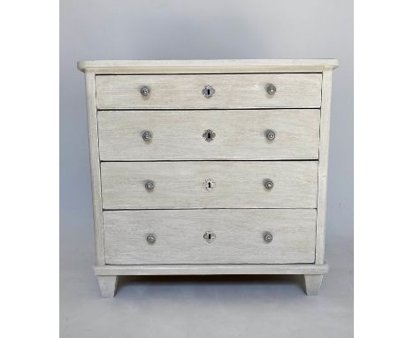 COMMODE, 90cm x 51cm x 85cm H, 19th century Gustavian style, grey painted and silvered metal mounted, with four drawers. 