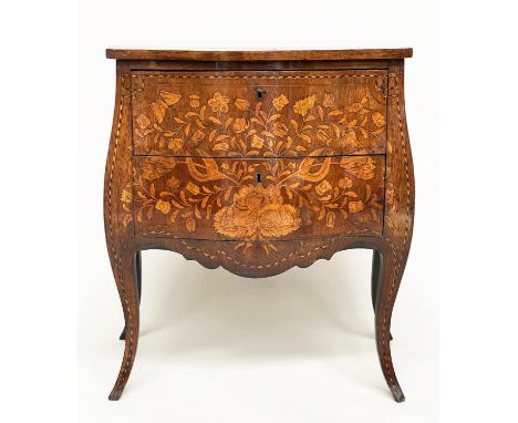 DUTCH COMMODE, 19th century mahogany and satinwood foliate inlaid of bombe form with two drawers, 71cm W x 40cm D x 77cm H. 