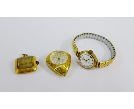 Eska 18 carat gold faced fob watch together with a 9 carat gold cased Rotary wristwatch and an Ingersol fob watch (3) 