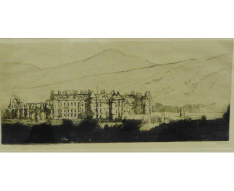 Robert S. Forrest  'The Palace of Holyrood House' Etched print, in a glazed frame, 35 x 18cm 