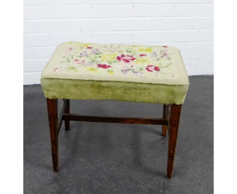 Mahogany framed stool with tapestry upholstered seat, 42 x 50cm