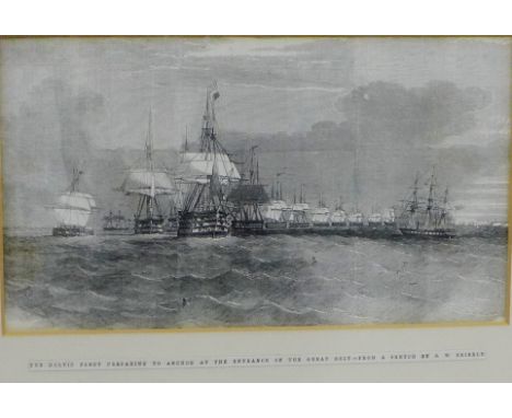 The Baltic Fleet preparing to Anchor at the entrance of the Great Belt - from a sketch by O.W. Brierly Print in a glazed fram