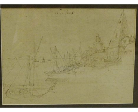 'Continental Harbour' Sketch, in a glazed and giltwood frame, 28 x 20cm 