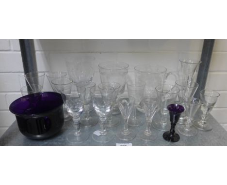 Quantity of 19th century and later drinking glasses and an amethyst glass rinser, (a lot) 