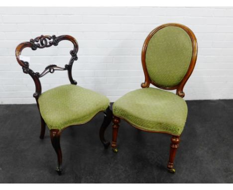 Mahogany framed side chair with upholstered seat, together with another mahogany framed chair stamped R. Whytock &amp; Co, Ed