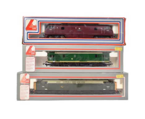 Three Lima made OO gauge model railway diesel trainset locomotives comprising; No. 204669 Class 42 Warship D809 in Maroon, No