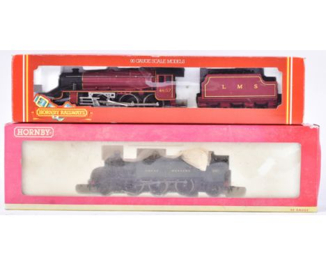 Two vintage Hornby OO gauge model railway trainset locomotive engines comprising No. R2098A Class 61XX 2-6-2 6147 in GWR Gree