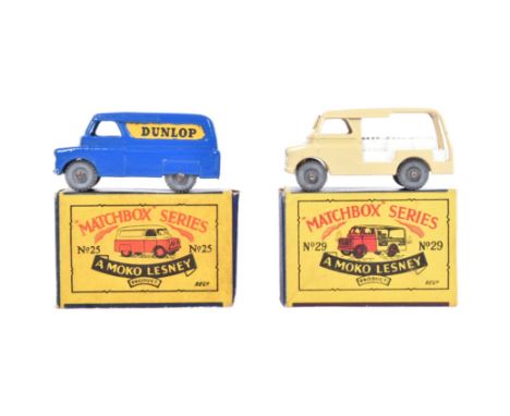 Moko Lesney - x2 vintage Moko Lesney made Matchbox Series diecast models comprising No 25 Bedford Dunlop Van and No. 29 Bedfo