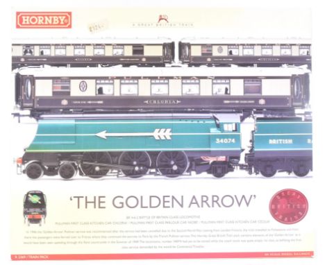 Model Railway - an original Hornby OO gauge model railway locomotive trainset No. R2369 The Golden Arrow train pack with Batt
