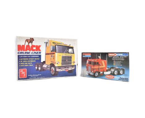 Two vintage plastic model kits of transport interest, comprising of; AMT Mack Cruise-Liner tractor truck 1/25 scale, unbuilt 