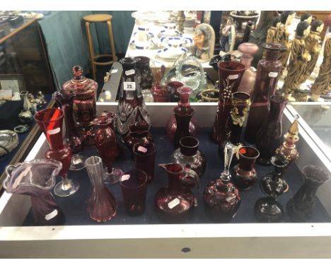 A quantity of ruby overlay glass etc