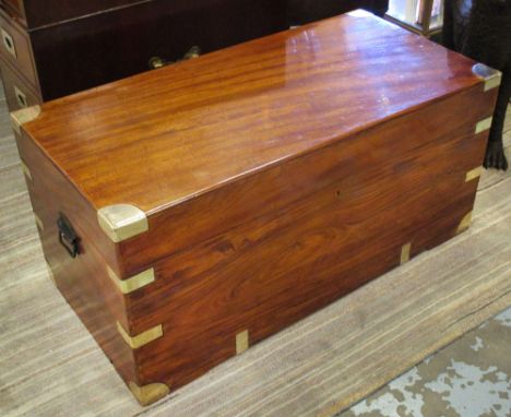 TRUNK, 19th century camphorwood and brass bound with hinged top and side handles, 50cm H x 105cm x 52cm.