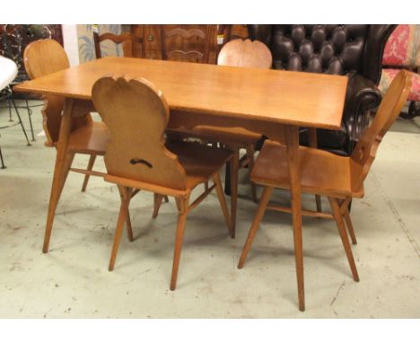 DINING TABLE, mid 20th century Swiss light oak with rectangular top, 76cm H x 125cm W x 75cm D, and a set of four matching ch