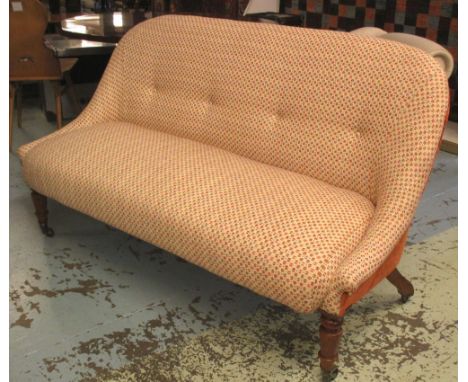 SOFA, Victorian birds eye male re upholstered in patterned cream fabric with crushed terracotta velvet to the reverse, 146cm 