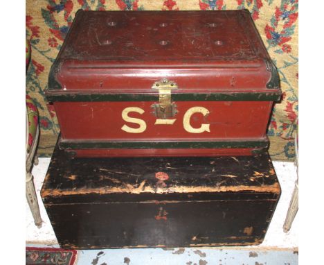 SILVER TRUNK, 19th century painted pine with fitted tray to interior, 47cm D x 36cm H x 78cm W, and another burgundy Japanned