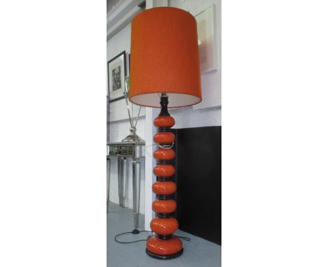 STANDING LAMP, Scheurich style, 1970's, orange ceramic and wood with orange shade, 165cm H. 