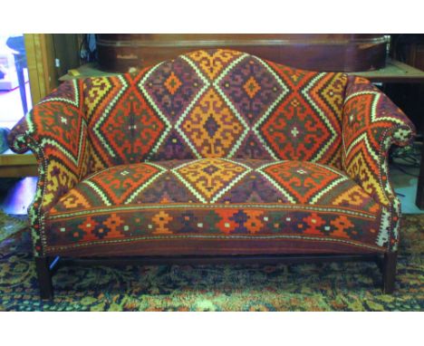 SOFA, George III style mahogany in kelim upholstery, 164cm.