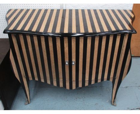 COMMODE, in stripped veneer with chrome mounts, 112cm W x 50cm D x 82cm H. 