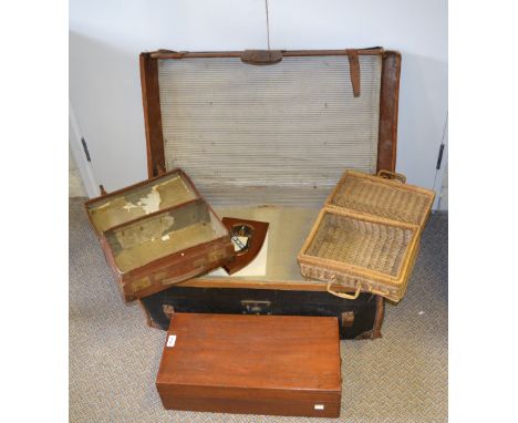 A mid 20th century leather bound canvas trunk; A late 19th century mahogany box; etc **All lots in this sale are subject to a