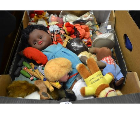 Toys and Juvenalia - a Pelahm Puppets Noddy; another Pelham Puppet; an early 20th century black baby doll; another, similar; 