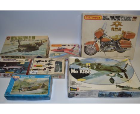  Toys - Matchbox PK-702 Harley Davidson FLH-1200 Classic, boxed;  Revell 1/32 Scale Me 109G; Airfix Wellington BIII 1/72 mode