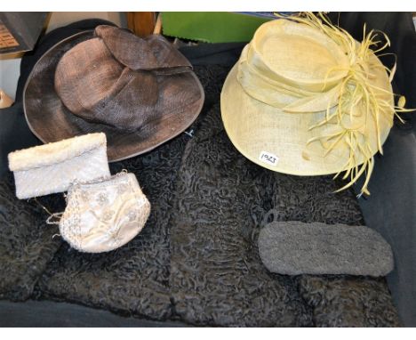 Lady's Accessories - a black lambswool jacket; hats; purses; etc  **All lots in this sale are subject to a maximum of £2.50 p