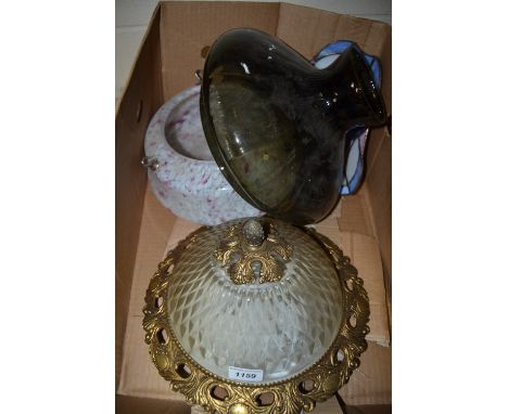 Lighting - a stained glass shade;  a gilt metal and glass ceiling light;  a 1930's mottled glass dome;  etc **All lots in thi