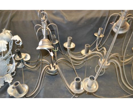 Lighting - a pair of five-branch chandeliers; another, singular, four-branch   **All lots in this sale are subject to a maxim
