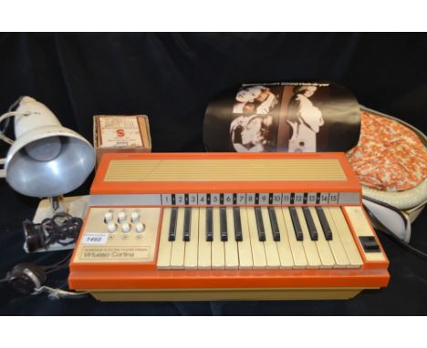 A 1960s white easel angle-poise desk lamp; a Rosedale Electric Chord Organ; a Ronson Escort 2000 Hairdryer, cased; etc  **All