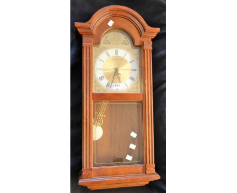 An arched wall clock, London Clock Co; an oak mantel clock; an oak wall barometer; a trunk section wall clock; qty  **All lot