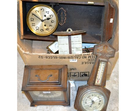 A modern bracket clock; a modern Vienna type wall clock; others similar; spares and repairs; assorted clock and barometer par